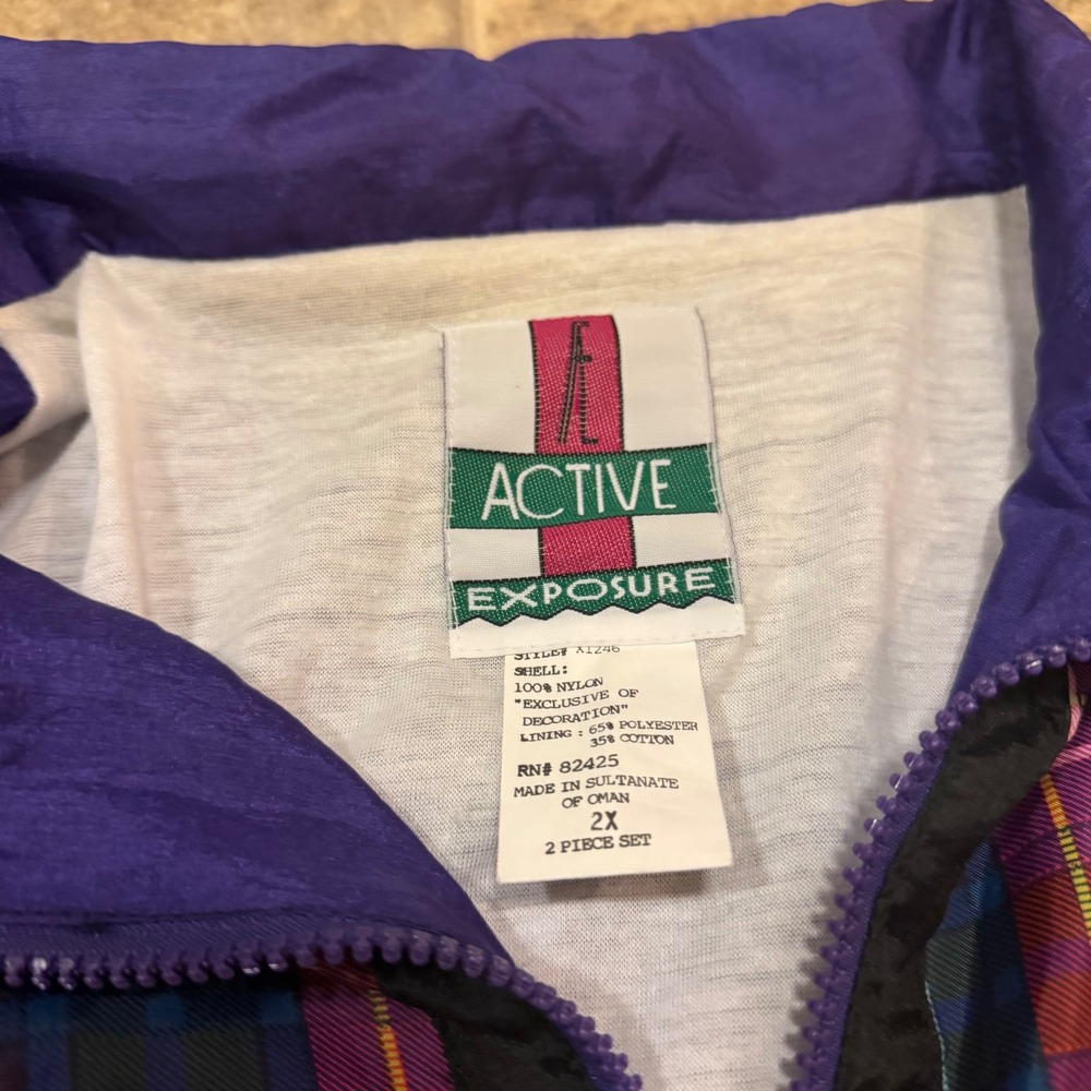 Active Exposure Vintage Purple Plaid Colorblock Windbreaker Jacket Womens 2X - Picture 8 of 16